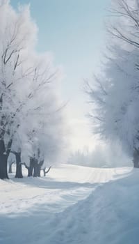 Snowy winter road in a mountain forest. Beautiful winter landscape.