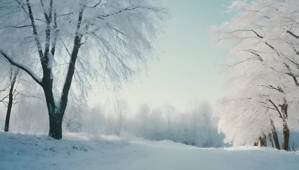 Snowy winter road in a mountain forest. Beautiful winter landscape.