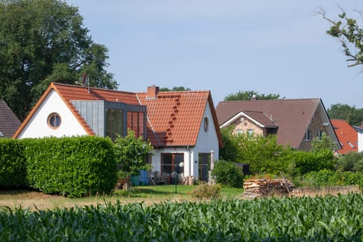 Modern residential buildings, single-family houses, Quelkhorn, Lower Saxony, Germany