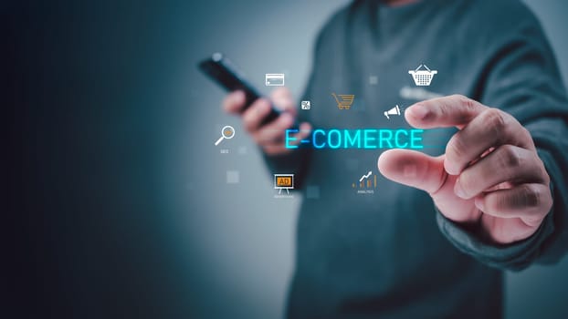 SEO Search Engine Marketing, Businessman using a smartphone for analysis, SEO Search engine optimization, Marketing ranking traffic website internet, Business technology, marketing concept.