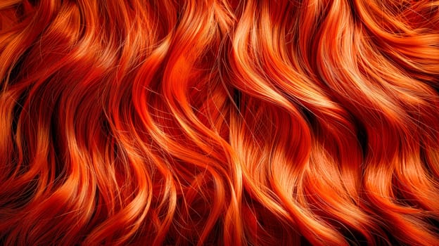 Healthy red dyed hair texture. Beautifully styled wavy shiny curls. AI generated