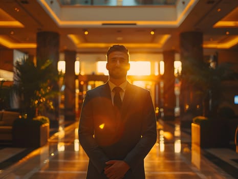 The receptionist stood with a sincere, confident smile in front of the hotel. It is the first thing that creates an impression on guests staying at this hotel which is the first basis of service work.