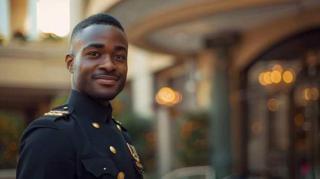 The receptionist stood with a sincere, confident smile in front of the hotel. It is the first thing that creates an impression on guests staying at this hotel which is the first basis of service work.