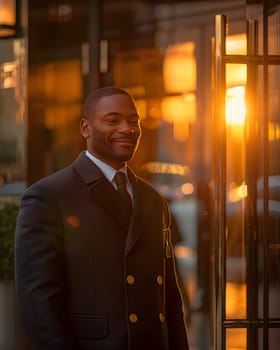 The receptionist stood with a sincere, confident smile in front of the hotel. It is the first thing that creates an impression on guests staying at this hotel which is the first basis of service work.