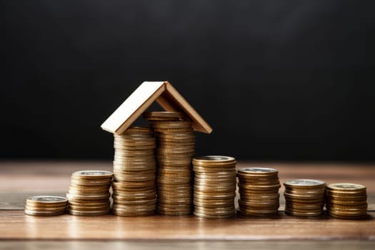 A stack of coins forming a house, symbolizing financial stability. Generative AI