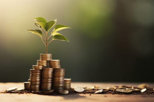 A stack of coins with a concept of financial growth. Generative AI