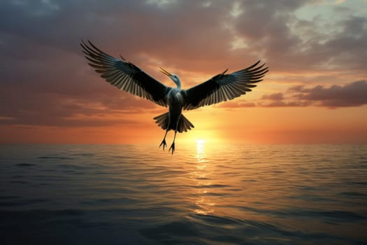 Aerial acrobatics of a bird against the horizon. Generative AI