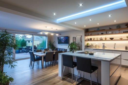 An energy-efficient home with LED lighting and smart appliances. Generative AI