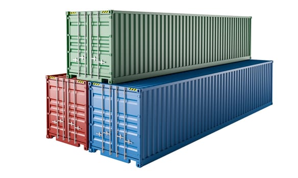 Vivid and vibrant 3d illustration of stacked colorful intermodal shipping containers