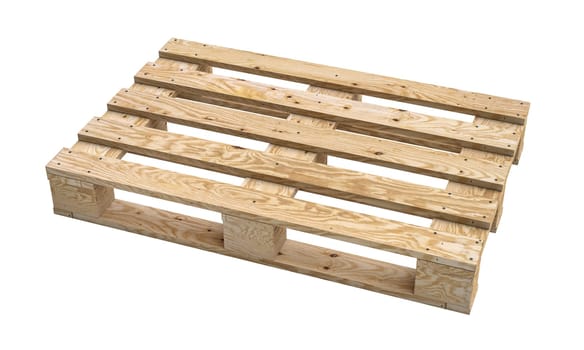 Image of a single empty wooden pallet isolated on a white background. 3d render
