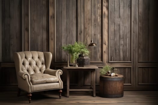 Aged wood paneling creating a sense of heritage. Generative AI