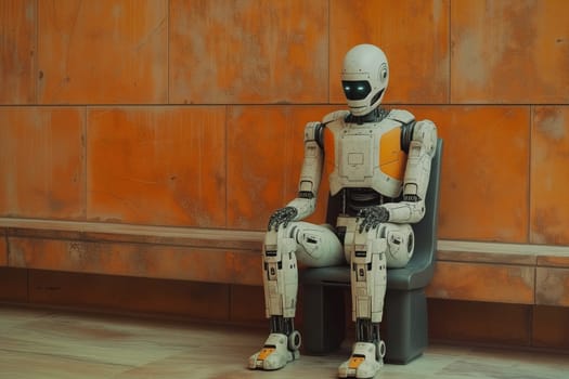 Robot recruiting for job, technology in competition with human resource, manpower against cyborg machine, replacement of worker