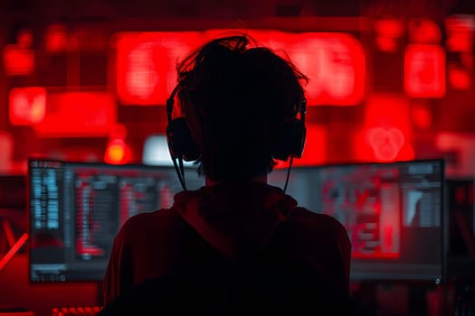Illustration of call center worker doesn't look convincing in the image which has red tint to symbolize danger. It reflects the current problem of criminals calling to defraud victims in many forms.