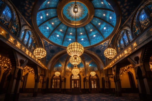 A mosque's dome with stunning Eid decorations. Generative AI