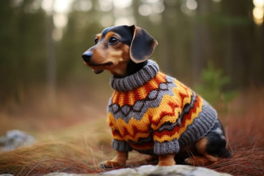 A knitted dog sweater with a playful pattern. Generative AI
