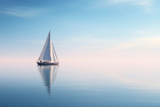 A serene reflection of a lone sailboat drifting on a calm sea. Generative AI