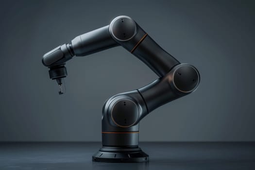 A sleek robotic arm stands ready against a gray backdrop, highlighting the future of automation.