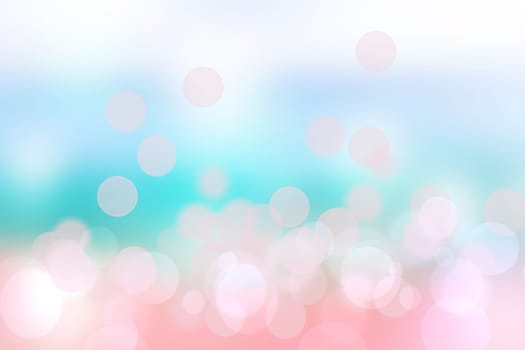 Abstract blurred fresh vivid spring summer light delicate pastel blue turquoise pink bokeh background texture with bright circular soft color lights and stars. Card concept. Beautiful backdrop illustration.