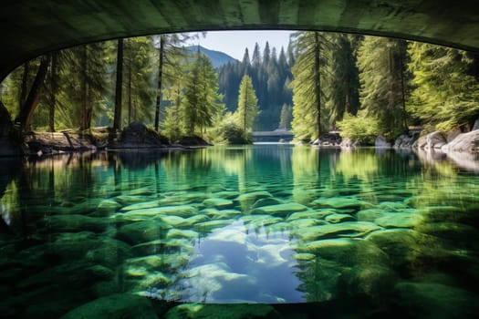 Reflection of a bridge in crystal clear waters