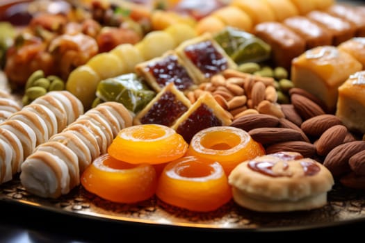 A close-up of Eid Al-Fitr sweets and pastries