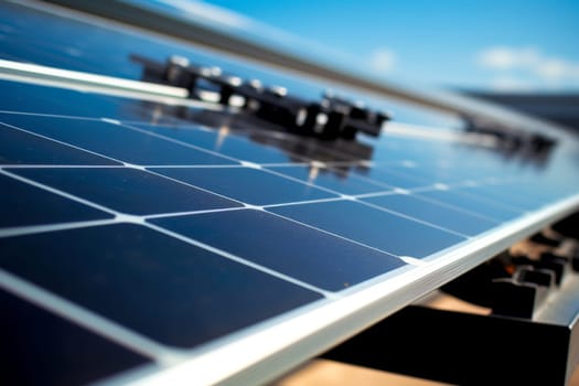 A close-up of a solar panel capturing the sun's energy on a clear day