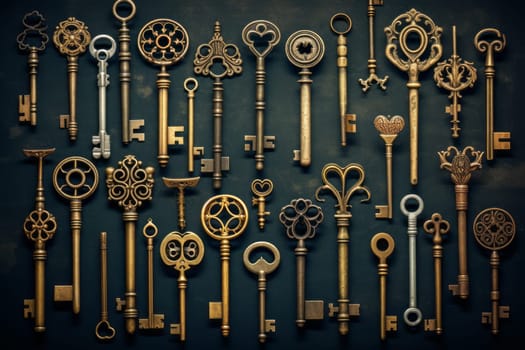 A collection of vintage keys of various shapes and sizes