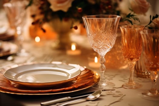 A close-up of a glass table with elegant place settings