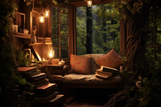 A cozy reading corner with someone lost in a captivating book