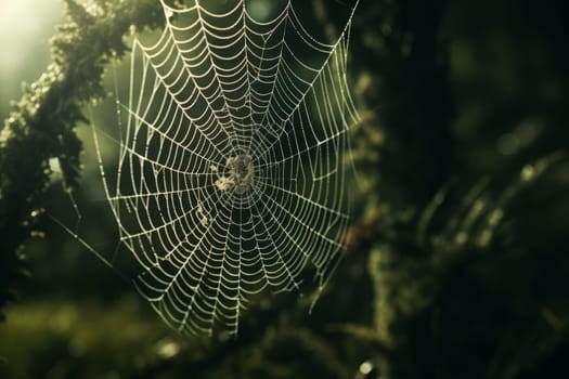 A detailed shot of a spider weaving its intricate web