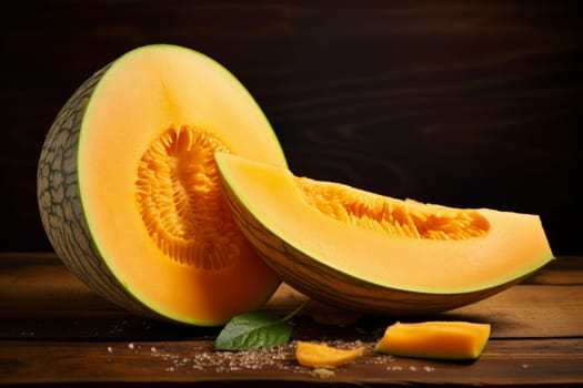 A juicy slice of cantaloupe with sweet aroma