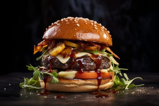 A gourmet burger with artisanal toppings and presentation