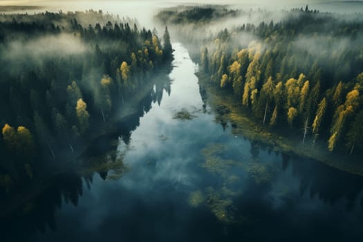 Pristine Forest with Reflective Lake. Generative AI