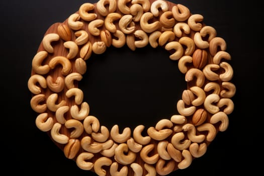 Spiral Arrangement of Cashew Nuts. Generative AI