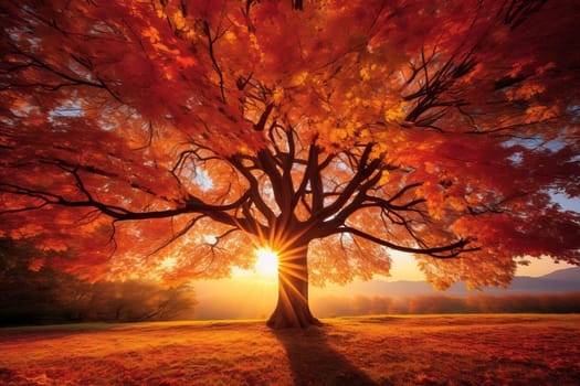 Sunlight Through Colorful Fall Leaves. Generative AI