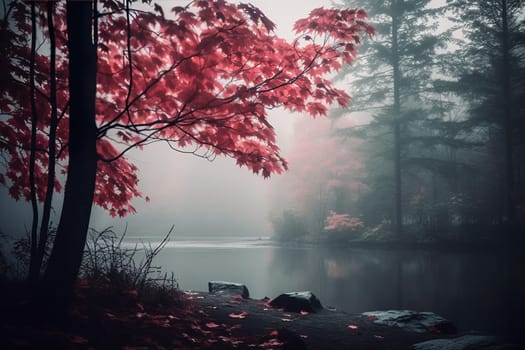 Misty Forest: Enchanted Fall Ambiance. Generative AI