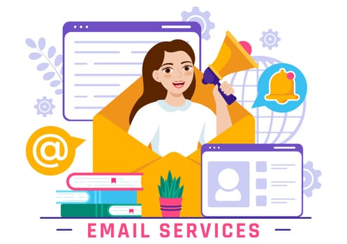 Email Service Vector Illustration with File Correspondence Delivery, Electronic Mail Message and Business Marketing in Flat Cartoon Background