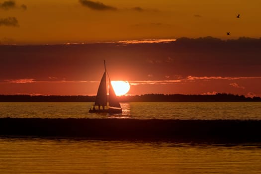 Sunset near Pirita Marina, Tallinn in Estonia. Pirita is one of the most prestigious and wealthiest districts of Tallinn, due to its beach and yachting harbour. Pirita beach is the largest in area.