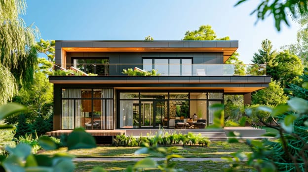Modern two story house in the suburbs. AI generated