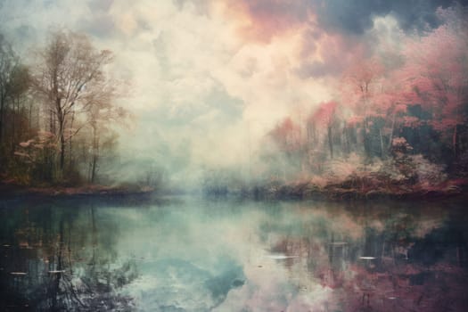 Reflective Pond with Pastel Sky. Generative AI