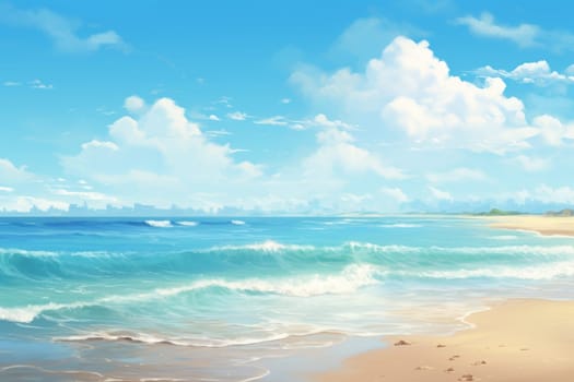 Tranquil Beach Scene with Gentle Waves. Generative AI