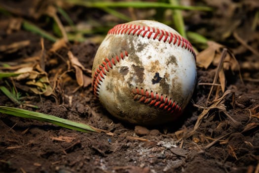 Baseball covered in dirt and grass stains