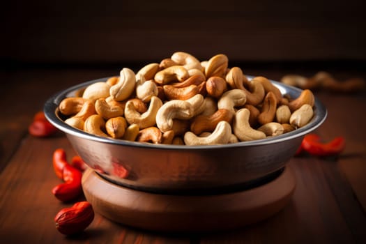 Cashew nuts in a stainless steel bowl