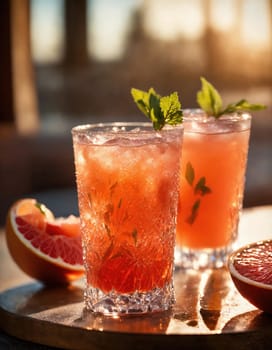 Alcoholic cocktail with grapefruit and ice. Selective focus. ai generative.