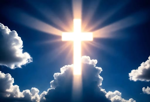 AI generated of a cross in the sky with the sun shining through the clouds