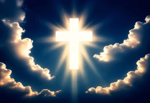 AI generated of a cross in the sky with the sun shining through the clouds
