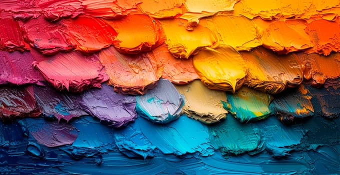 Multicolored rainbow thick oil paint on white isolated background, sampler template AI generated image