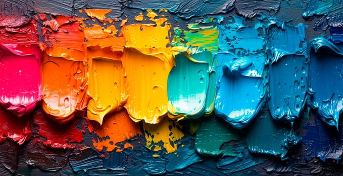 Multicolored rainbow thick oil paint on white isolated background, sampler template AI generated image