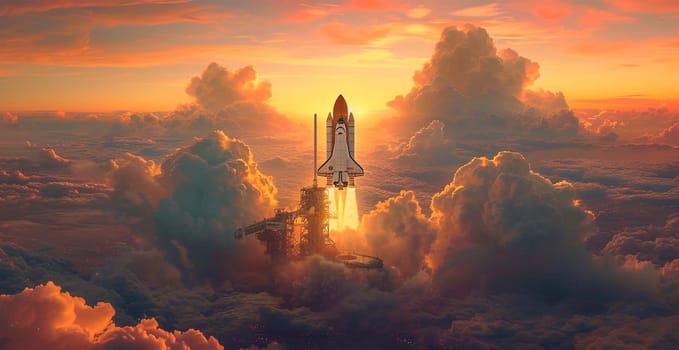Launching a NASA spacecraft into space from Earth. Rocket flying to Mars, Moon, ISS AI generated image