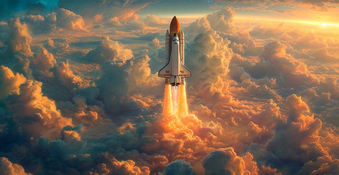 Launching a NASA spacecraft into space from Earth. Rocket flying to Mars, Moon, ISS AI generated image