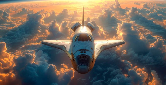 Launching a NASA spacecraft into space from Earth. Rocket flying to Mars, Moon, ISS AI generated image